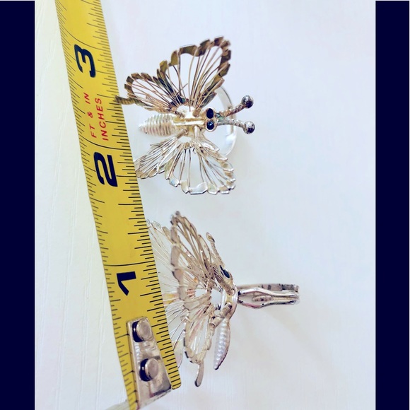 VTG 90s expandable size Silvertone butterfly rings - Picture 6 of 17